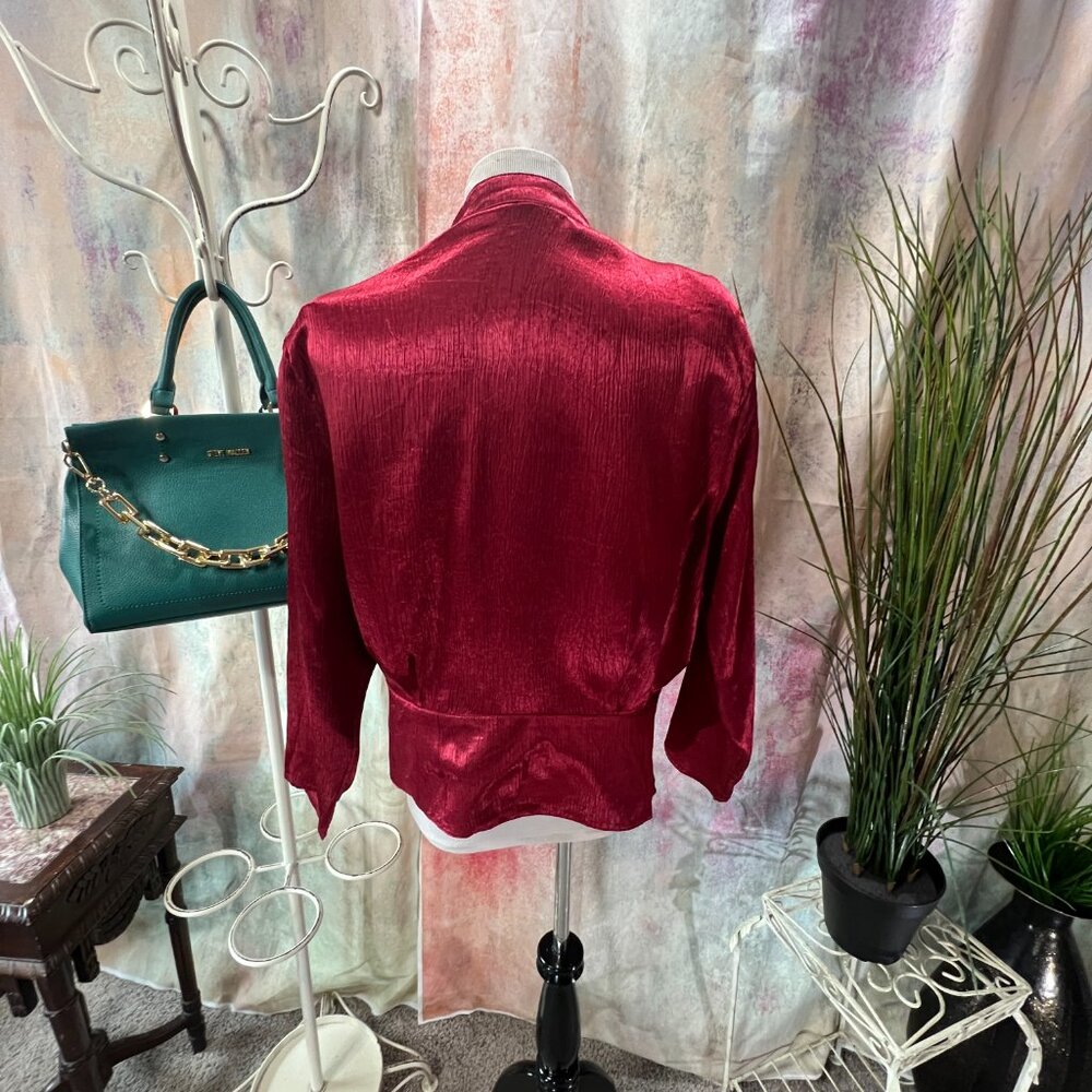 Vintage 90s Wine Red Plus Size Satin Blouse With … - image 2